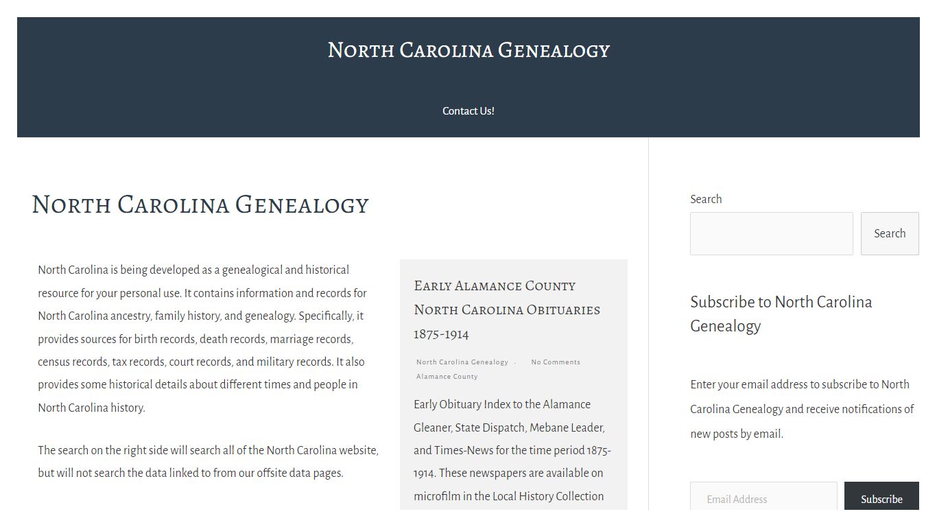 North Carolina Genealogy — North Carolina Genealogy