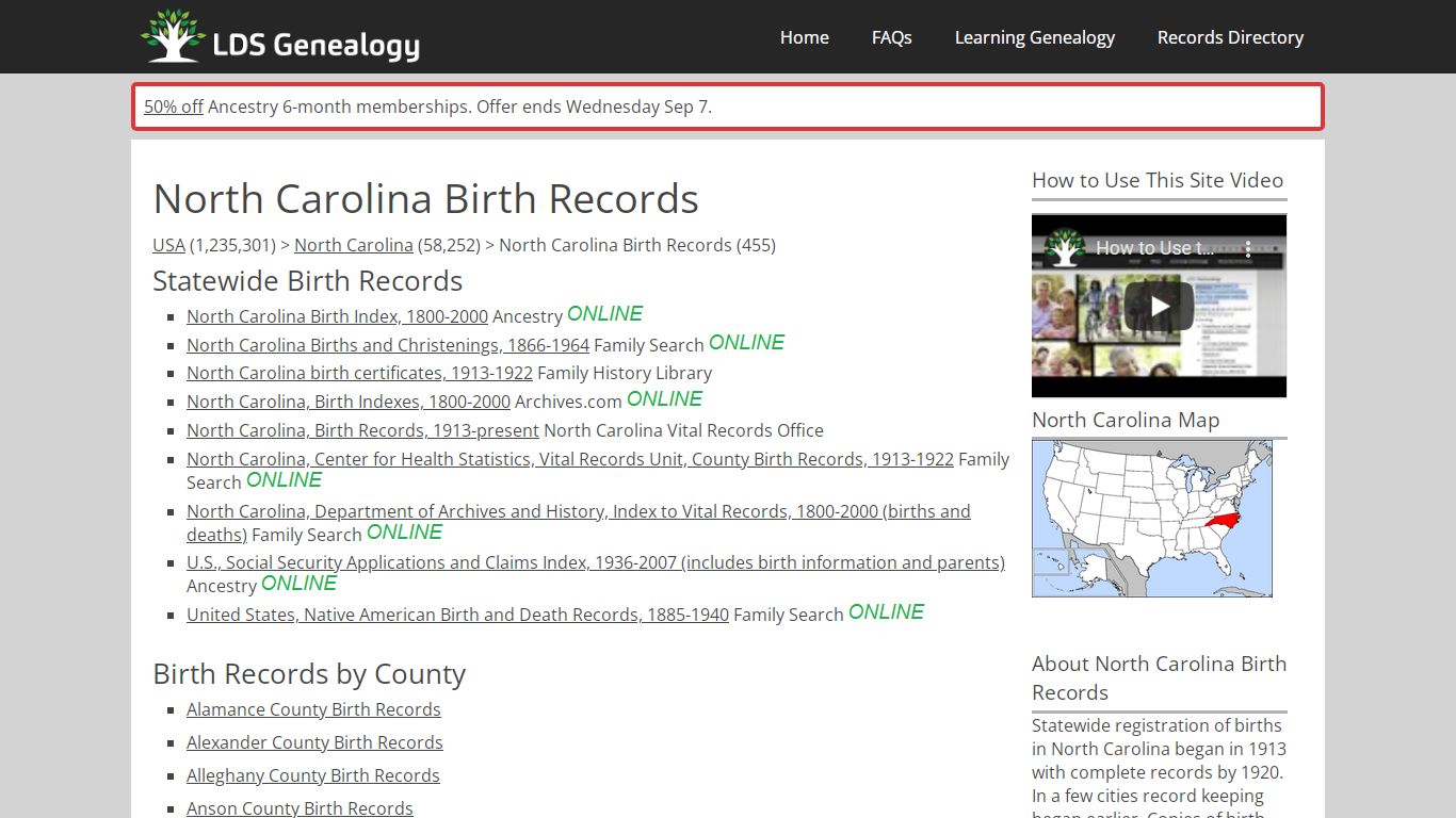 North Carolina Birth Records - LDS Genealogy