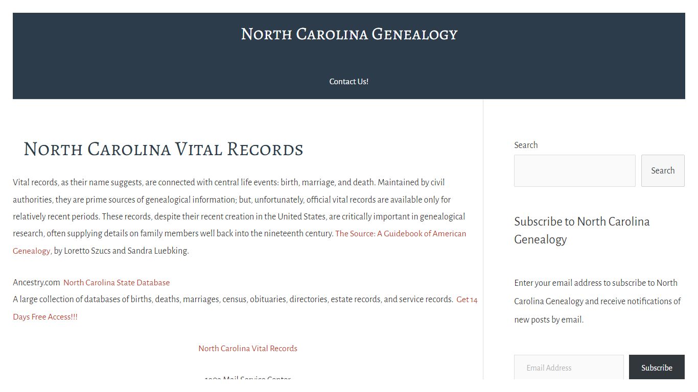 North Carolina Vital Records — North Carolina Genealogy